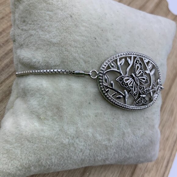 IBB Brillance Marcasite Butterfly Floral Adjustable Slide Bracelet - Picture 3 of 7